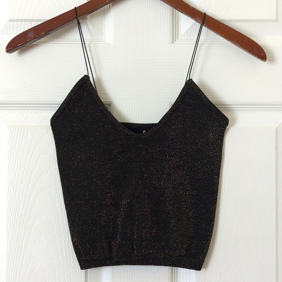 Intimately Free People Lurex Knit Skinny Strap Seamless Brami Top Black Gold XS - Picture 1 of 9